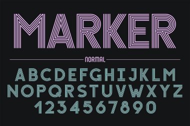 Retro futuristik kalın dekoratif yazı tasarımı, alfabe, yazı
