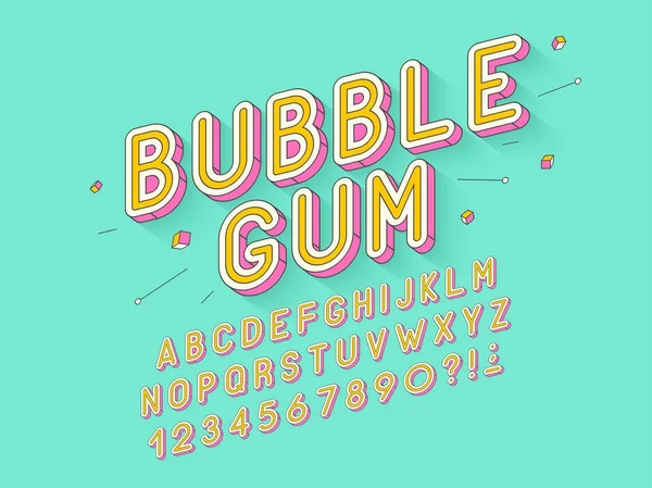 Vector retro Bubble gum bold font design, alphabet, typeface, ty — Stock Vector