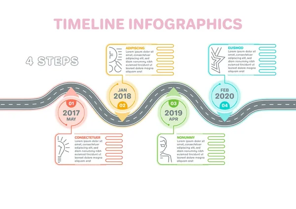 Carte de navigation infographie Concept de chronologie en 4 étapes. Créatif f — Image vectorielle