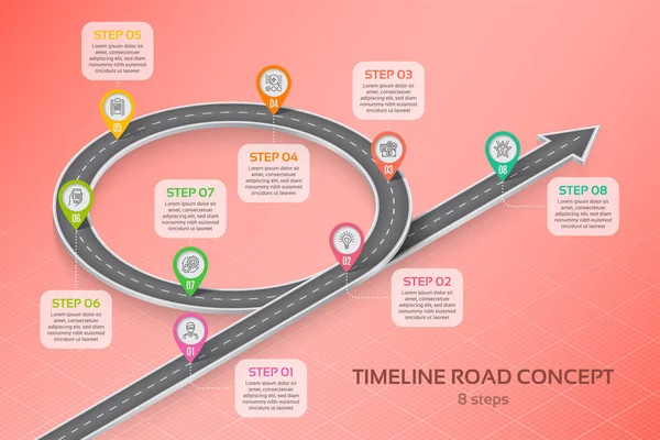 Isometrische navigatie kaart infographic 8 stappen tijdlijn concept — Stockvector