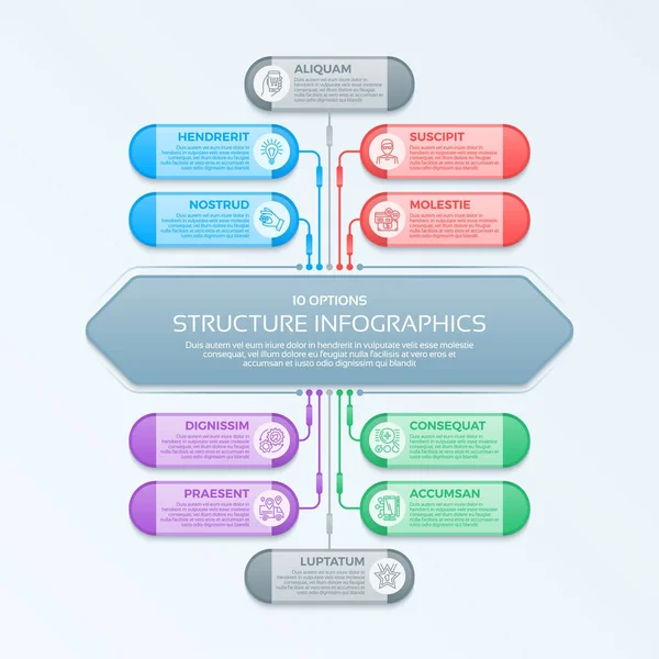 Modèle d'infographie avec 10 éléments de structure de business org — Image vectorielle