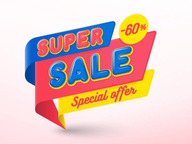 Süper satış banner şablon, özel indirim, etiket, sezon sonu.