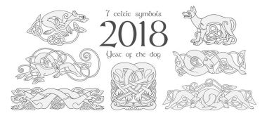 Köpeklerin Kelt simgeler kümesi. Kabile tarzı tasarım öğeleri.