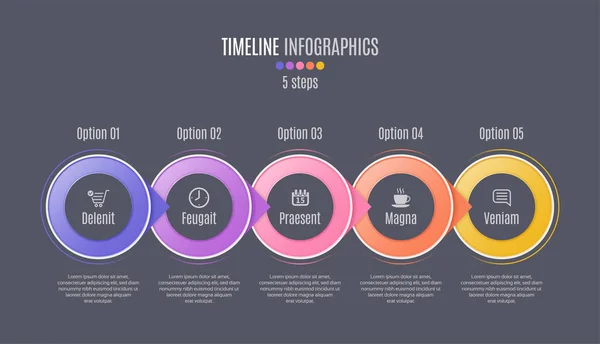 Cinco pasos línea de tiempo de infografía, presentación, informe, web desig — Vector de stock