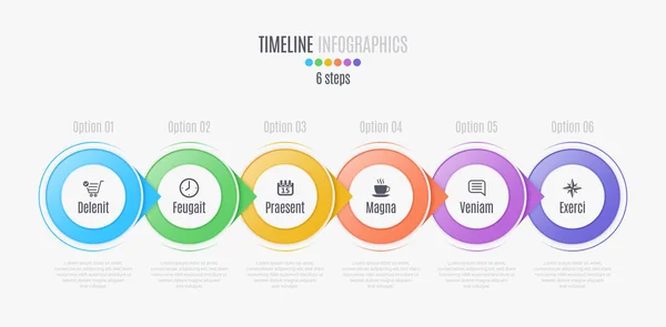 Six étapes infographie chronologie, présentation, rapport, web design — Image vectorielle