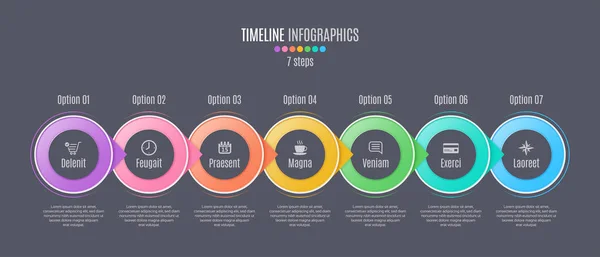 Zeven stappen infographic tijdlijn, presentatie, verslag, web desi — Stockvector