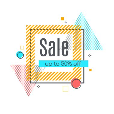 Satılık renkli soyut çerçeve tarz afiş, etiket, etiket.