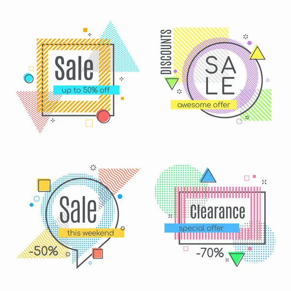 Cadres abstraits colorés à vendre bannières, étiquettes, étiquettes stylisées — Image vectorielle