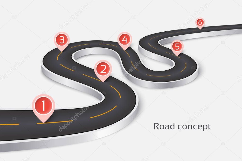 Winding 3d road infographic concept on a white background. Timel