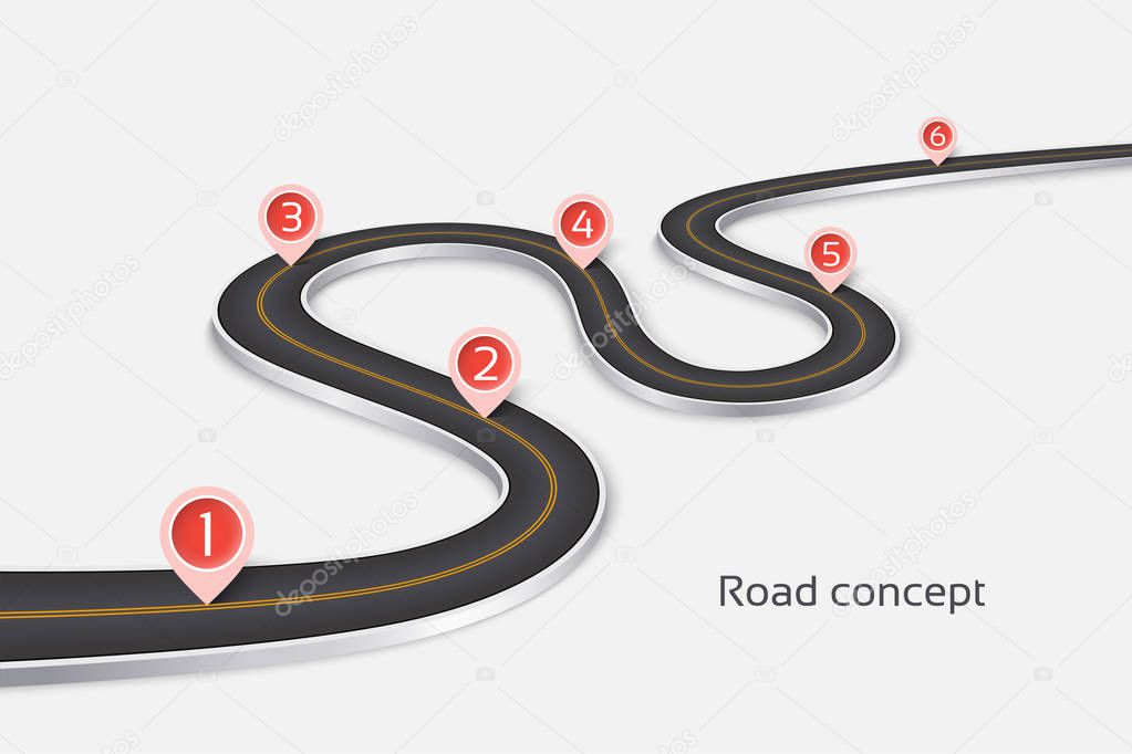 Winding 3d road infographic concept on a white background. Timel