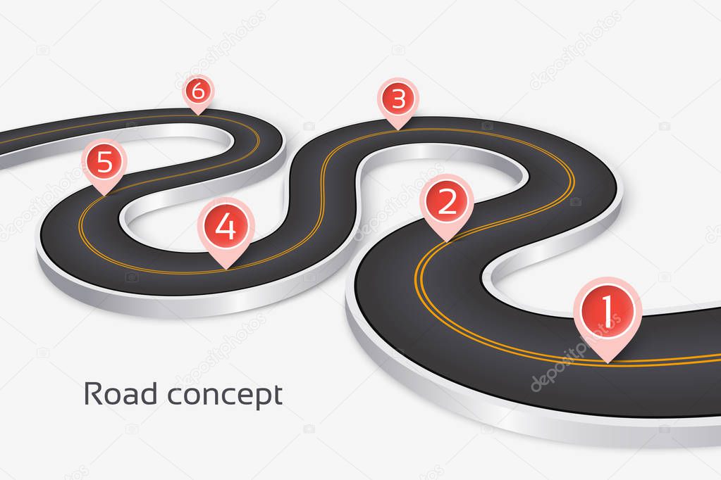 Winding 3d road infographic concept on a white background. Timel