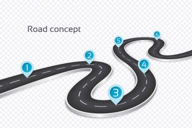 Winding 3d road infographic concept on a white background. Timel clipart