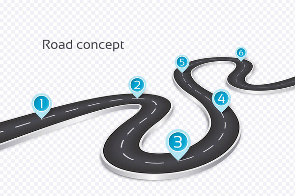 Winding 3d road infographic concept on a white background. Timel