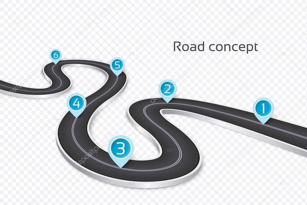 Winding 3d road infographic concept on a white background. Timel