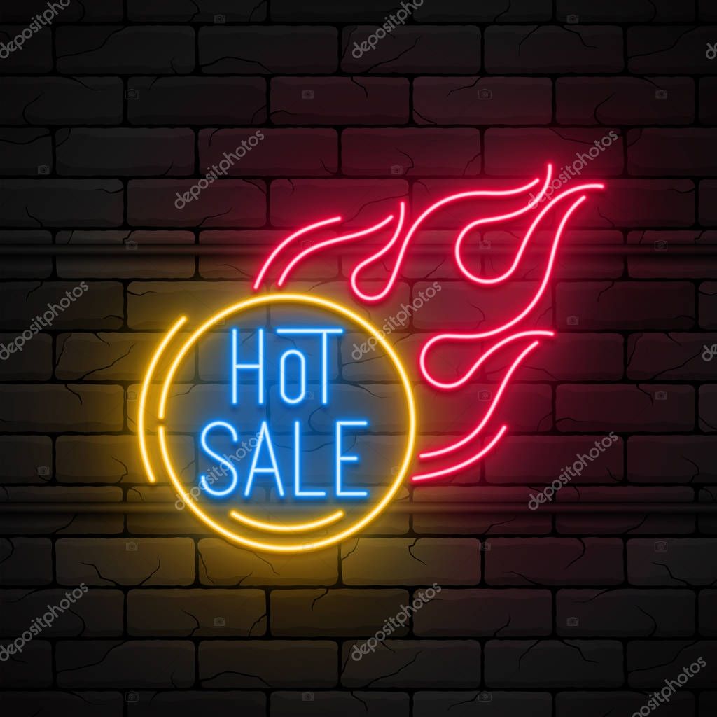 Neon light hot sale promotion banner, price tag, discount. Swatch color control