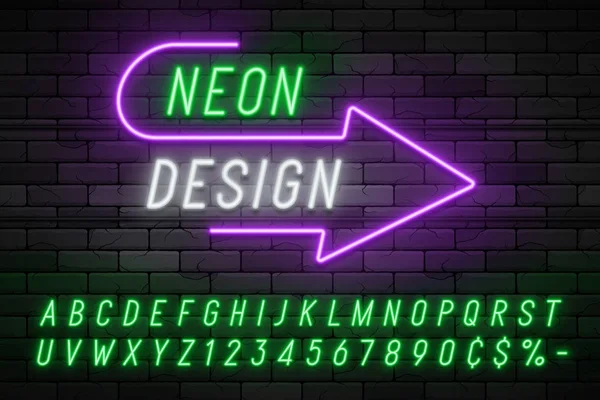 Neon light alphabet, realistic extra glowing font. — Stock Vector
