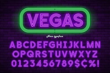 Neon ışık alfabesi, gerçekçi ekstra parlak yazı tipi
