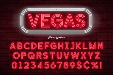 Neon ışık alfabesi, gerçekçi ekstra parlak yazı tipi