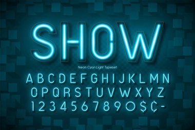 Neon ışık 3d alfabesi, ekstra parlak yazı tipi