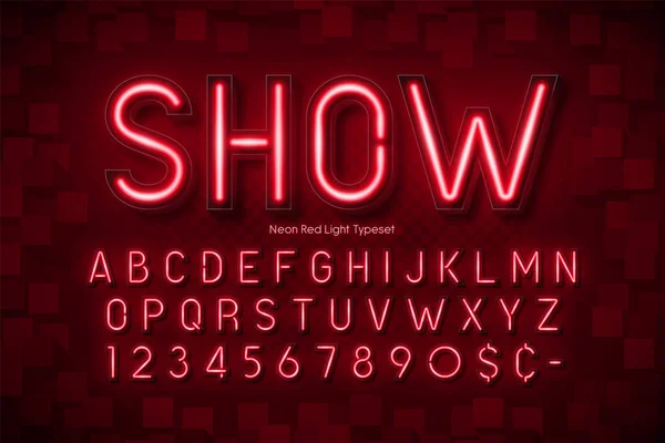 Neonowe światła 3d alfabetu, ekstra świecące czcionki — Wektor stockowy