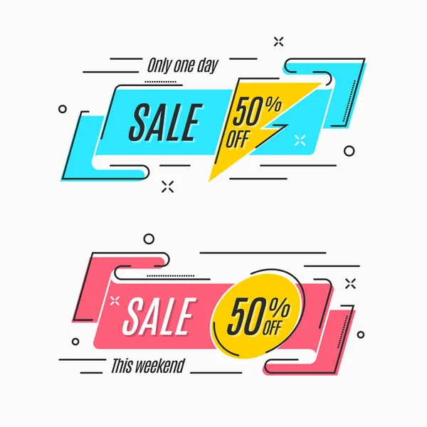 Banner de cinta de promoción lineal plana, desplazamiento, etiqueta de precio, etiqueta engomada , — Vector de stock