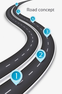 3D yol konsepti üzerinde beyaz bir arka plan sarma. Zaman çizelgesi templat