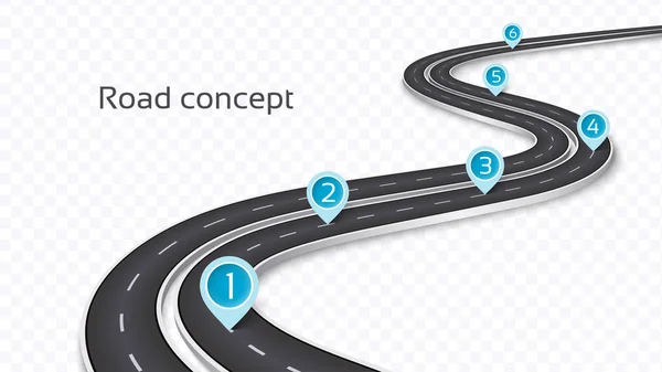 Concept de route 3D sinueux sur un fond transparent. Chronologie te — Image vectorielle