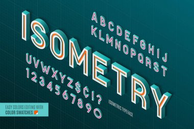 Isometric alphabet. 3d letters and numbers. clipart