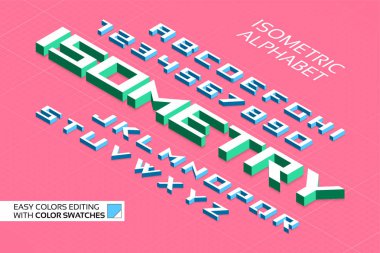 İzometrik alfabe. 3D harf ve rakam