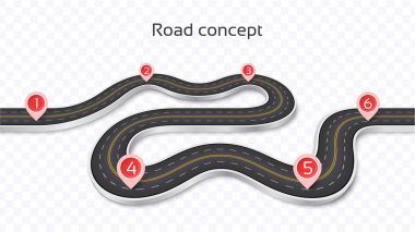 Winding 3D road concept on a transparent background. Timeline te clipart