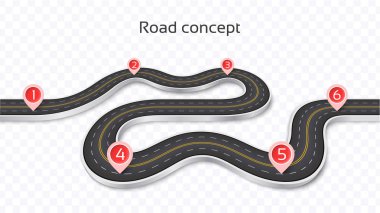 Winding 3D road concept on a transparent background. Timeline te clipart