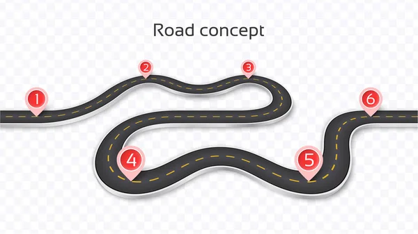 Kronkelende 3d concept van de weg op een transparante achtergrond. Tijdlijn te — Stockvector