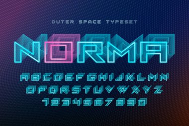 Norma fütüristik vektör dekoratif yazı tipi tasarım, alfabe