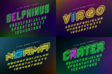 Set fütüristik vektör dekoratif yazı tipleri, alfabe
