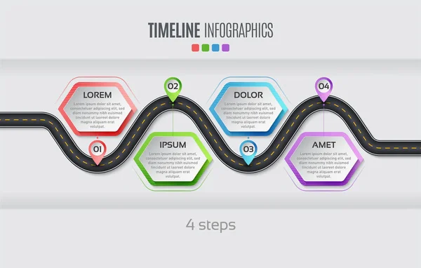 Carte de navigation infographie Concept de chronologie en 4 étapes. Vecteur illu — Image vectorielle