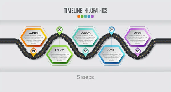 Carte de navigation infographie Concept de chronologie en 5 étapes. Vecteur illu — Image vectorielle
