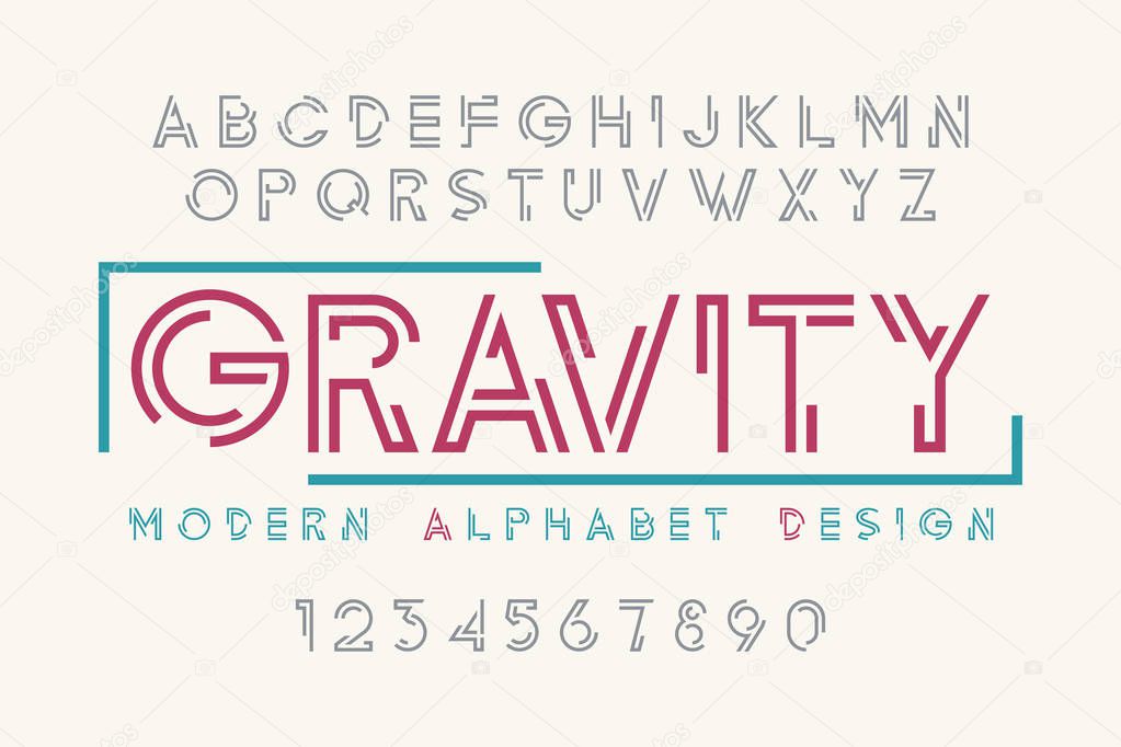 Modern display font design, alphabet, character set, typography