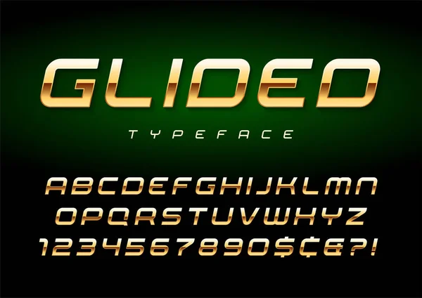 Vector glänsande gyllene display font design, alfabetet, teckenuppsättning — Stock vektor