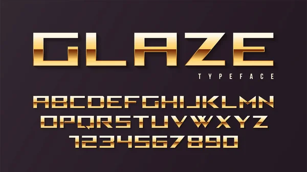 Glasyr vektor glänsande gyllene display font design, alfabetet, karaktär — Stock vektor