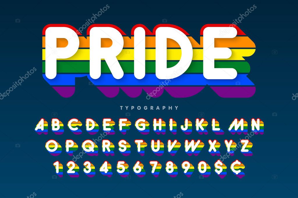 Original display rainbow font design, alphabet, letters and numb