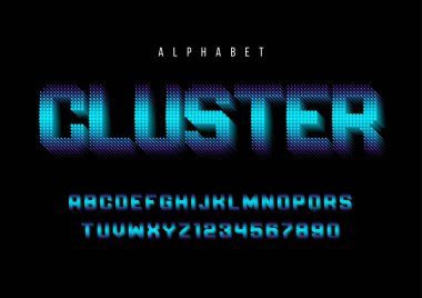 Küme stilize ekran yazı tipi tasarımı, alfabe, yazı, mektup