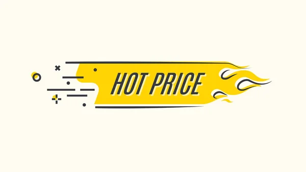 Banner de fogo de promoção linear plana, etiqueta de preço, venda quente, oferta, p — Vetor de Stock