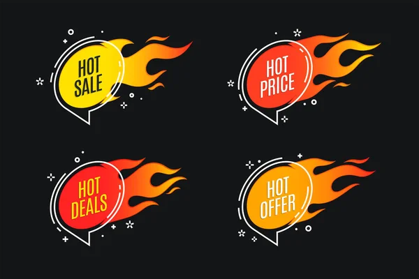 Banner de fogo de promoção linear plana, etiqueta de preço, venda quente, oferta, p —  Vetores de Stock