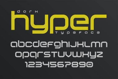 Düz ekran yazı tipi sanat tasarımı, alfabe, harfler ve sayılar.