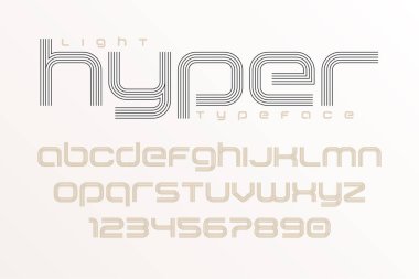 Düz ekran yazı tipi sanat tasarımı, alfabe, harfler ve sayılar.