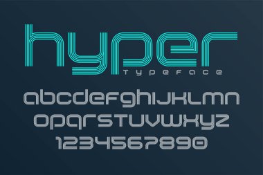 Düz ekran yazı tipi sanat tasarımı, alfabe, harfler ve sayılar.