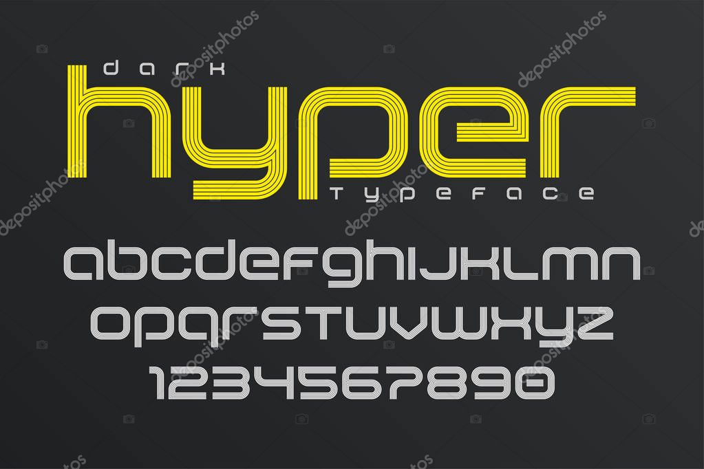 Plain display font art design, alphabet, letters and numbers.Vector illustration