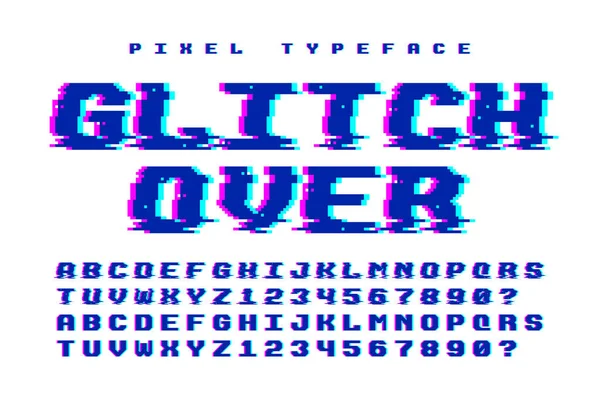 Pixel vector lettertype ontwerp met glitch effect. 2 in 1 — Stockvector