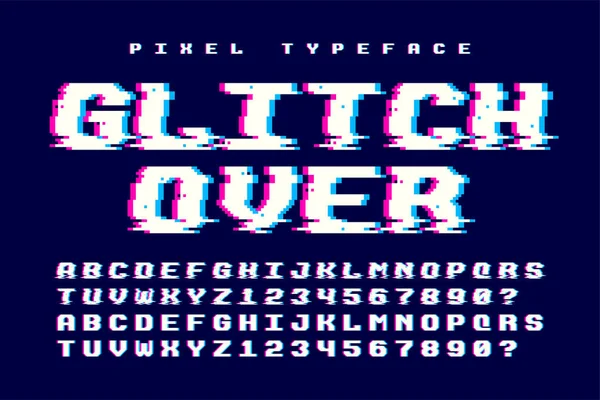 Pixel vector lettertype ontwerp met glitch effect. 2 in 1 — Stockvector