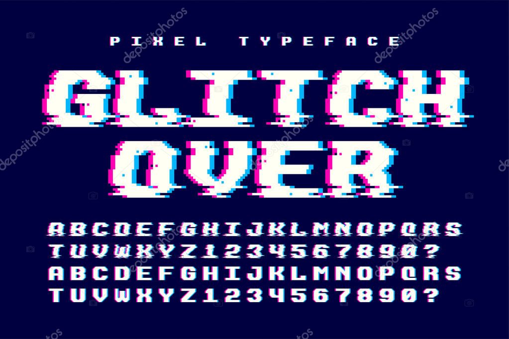 Pixel vector font design with glitch effect. 2 in 1